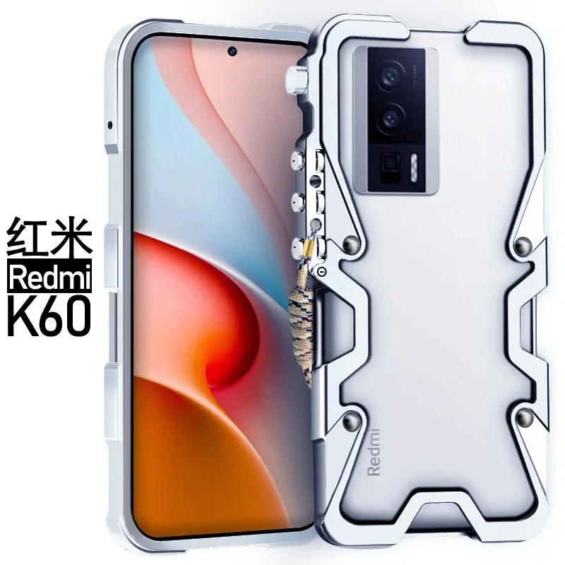 Armor Metal Aluminum Phone Cases Bumper For Xiaomi Redmi K60e K60 Pro Ultra Cover Mechanical Purely Handmade Skull Case