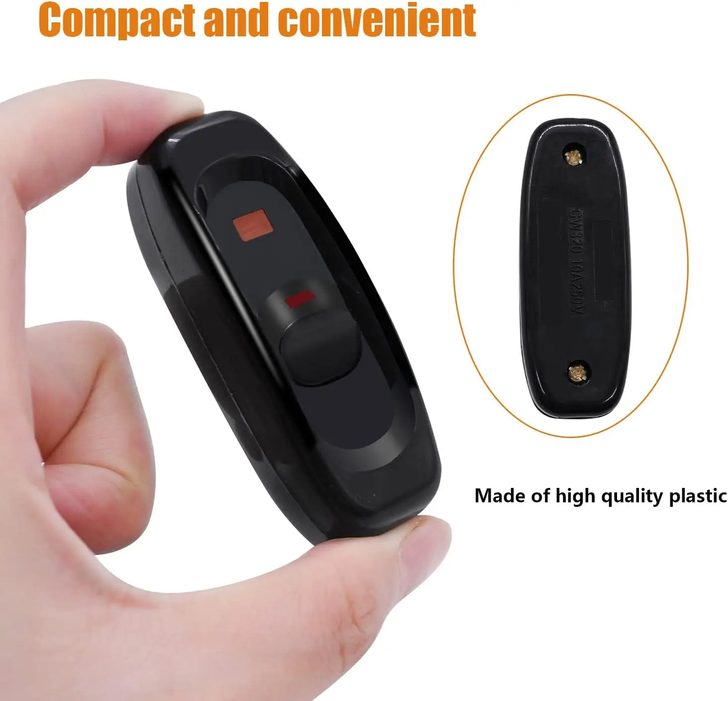 Interruttore del cavo in linea dell'apparecchio nero/bianco AC 250V 10A Heavy Duty Thru Switch On Off lampada lampadina interruttore di controllo della linea a parete