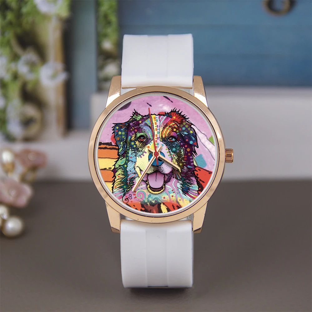 Jam Tangan Souvenir Hitam Rose Gold Custom 45/38 mm Universal untuk Pria dan Wanita, Jam Quartz Desain Anjing, Gelang Perak, Hadiah Jam