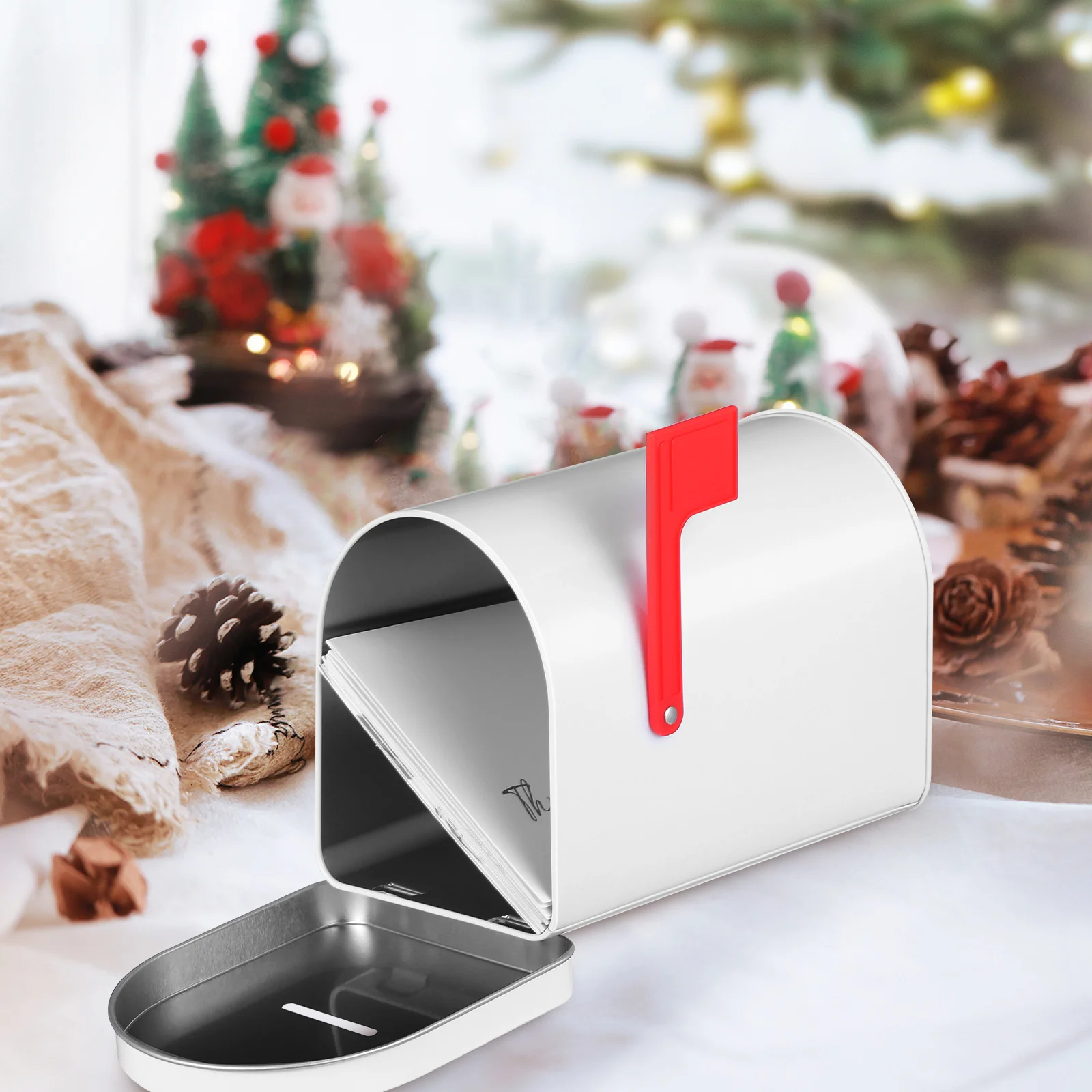 

2Pcs Christmas Tin Mailbox Piggy Bank with Coin Slot Metal Storage Box for Candies Coins Holiday Stocking Stuffer