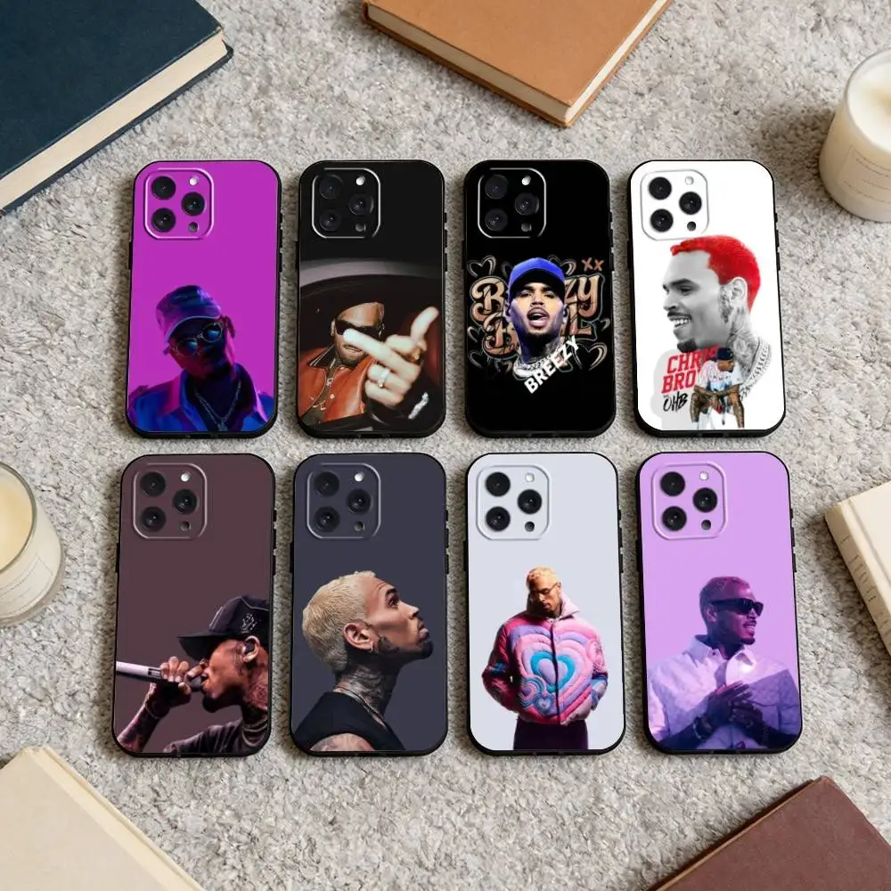 

C-Chris Brown A-American Rapper Phone Case For iPhone 16,15,14,13,12,17,Pro Max,Plus Silicone Black Case