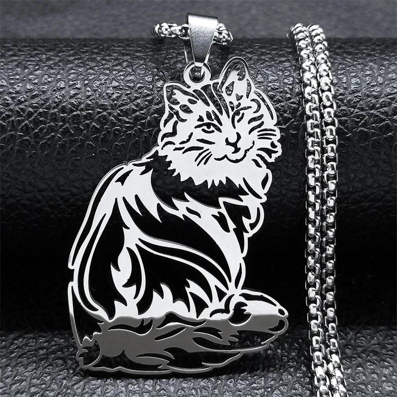 Nette Katze Ragdoll Kitty Anhänger Halskette für Frauen Männer Edelstahl Silber Farbe Kette Pet Liebhaber Geschenk Schmuck colar N3213S01 – Detail 5