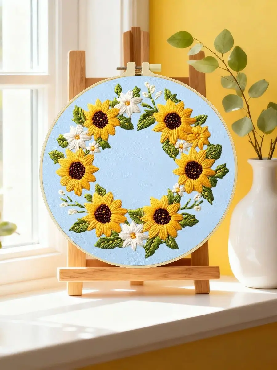 1 Stück 20X20CM/15X15CM 7,87/6,3 Zoll Blumen-Stickerei-Starter-Kit DIY-Kit DIY-Stickerei-Set Handarbeiten Malerei Nadelkunst – Detail 6