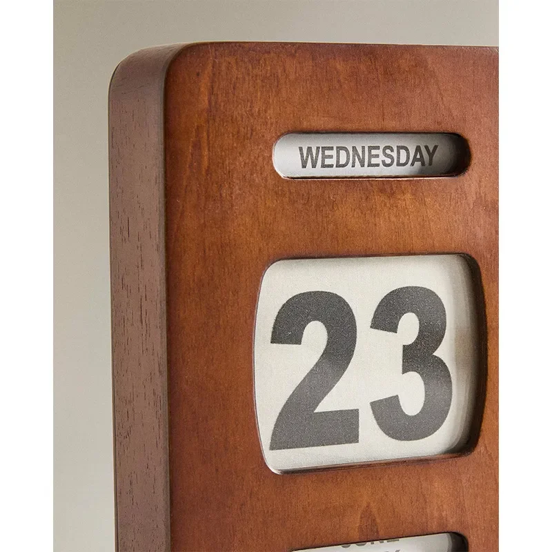 Retro Solid Wood Perpetual Calendar Creative Desk Ornament for Home Office Decoration Vintage Wind Desktop Display Prop