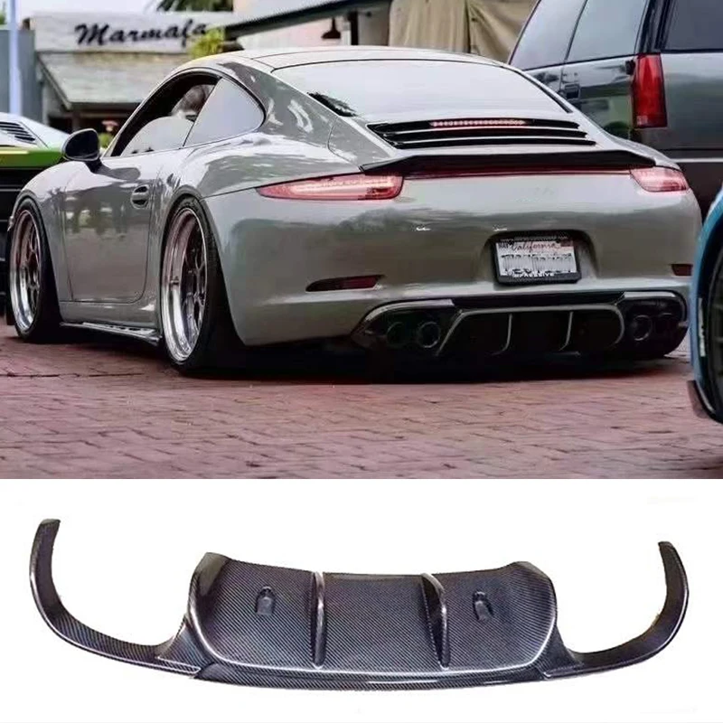 911 991 Real Carbon Fiber Rear Bumper Lip Diffuser Spoilr for Porsche 911 991 Carrera & Carrera S 2012-2015  Car Accessories