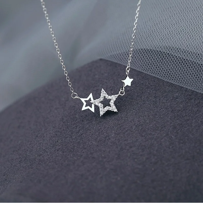 CIAXY Silver Color Inlaid Zircon Star Necklaces for Women Sweet and Cute Pendant Choker Fashion Creative Jewelry Gift