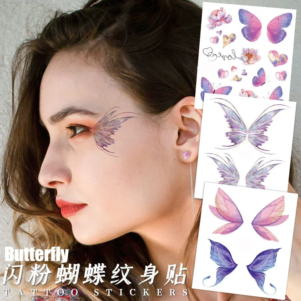 

3D Fairy Butterfly Wings Shiny Tattoo Sticker Eyes Face Makeup Body Art Fake Waterproof Tattoos for Women Dance Music Festival