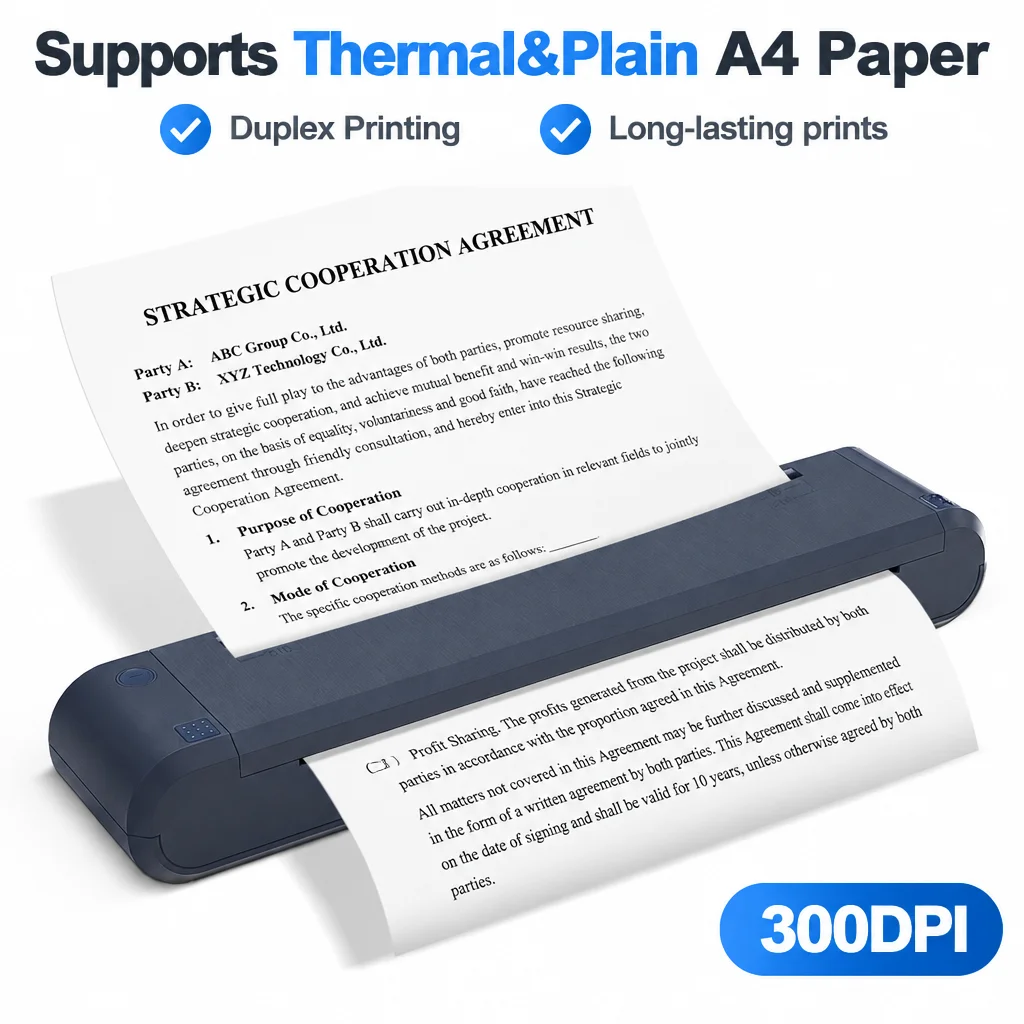 A4 Ribbon Printer Double Sided Printer Can Print on A4 Paper and A4 Thermal Paper Bluetooth Function Thermal Transfer Printer