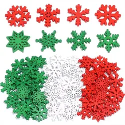 40-50Pcs Wood Beads Christmas Tri Color Multi Shape Snowflake Wood Chips For Ornaments Diy Exquisite Christmas Gift Accessories
