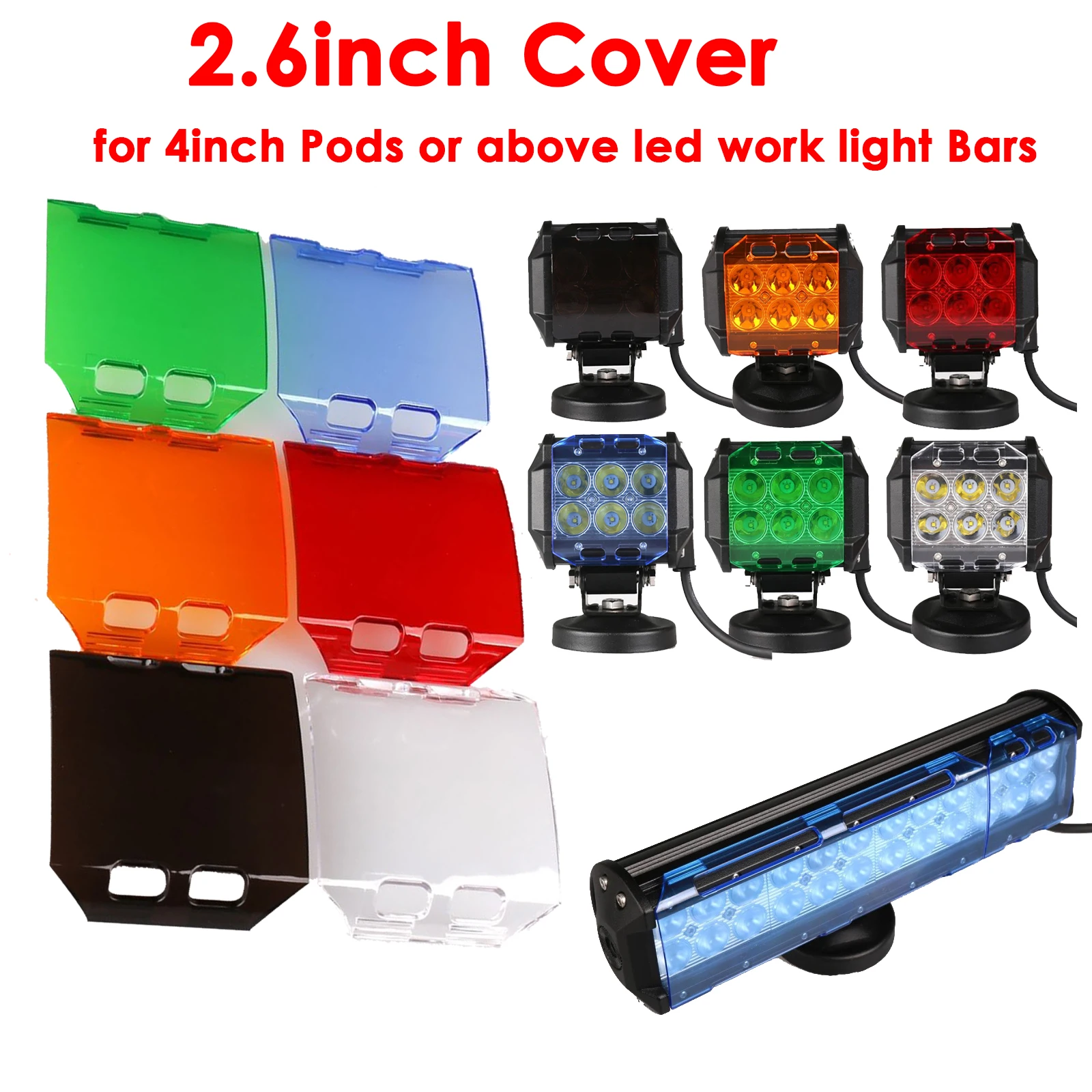 4in/7inch Led Work Light Cover Dustproof Protective Amber Red Blue Green Clear Lens Cover for 4