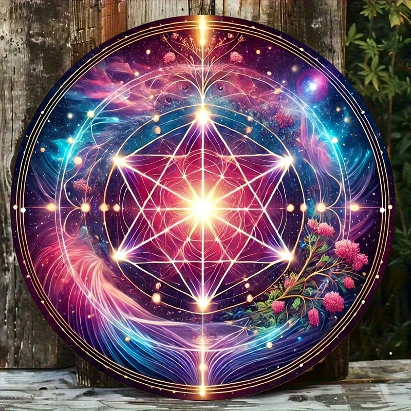 Heilige Geometrie Wandkunst 8 Zoll Lebensblume Metallschild Meditation Yoga Dekoration