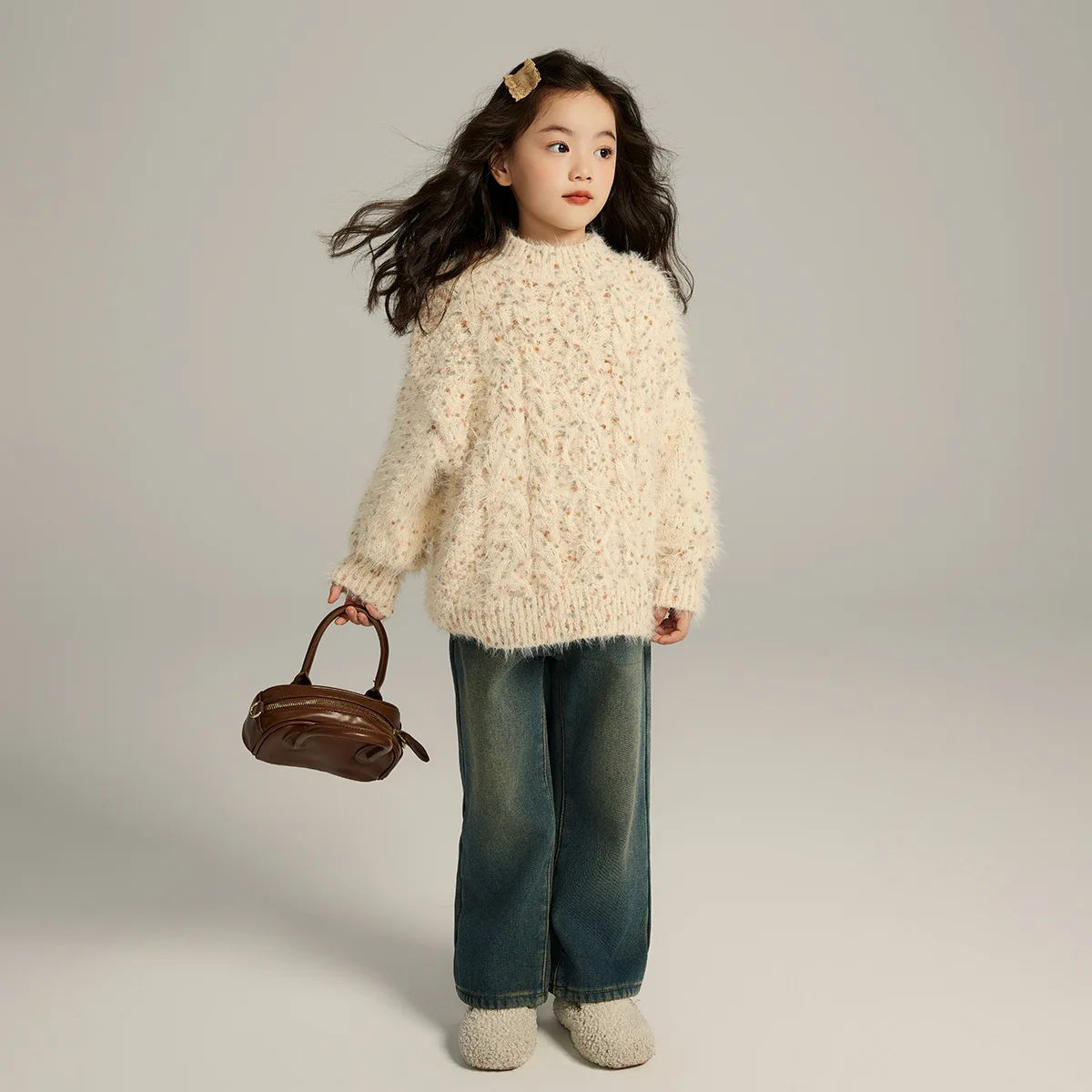 

Girl Top 2023 New Autumn Winter Korean Fashion Style Thickened Warm Sweater Baby Girl Knitted Sweater Children Casual Clothes