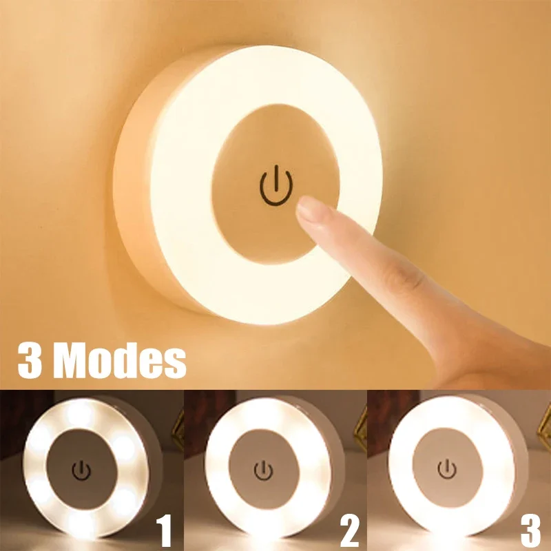 

Mini LED Sensor Night Lights 3 Modes USB Rechargeable Magnetic Base Wall Light Round Portable Dimming Night Lamp Room Decoration