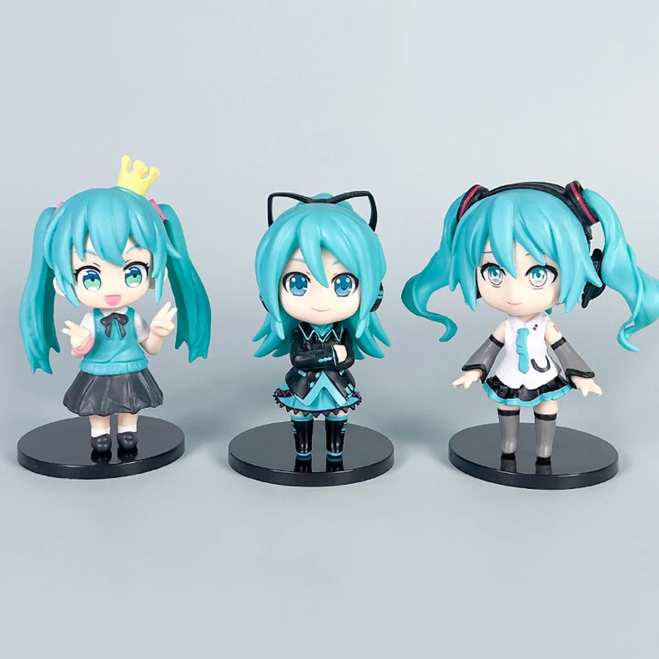 11 cm Anime Nuovo Hatsune Miku Figura Mini Personaggio Ornamenti Kawai Green Hatsune Decorazione della scrivania di Casa Giocattolo per adulti Regalo di compleanno per bambini