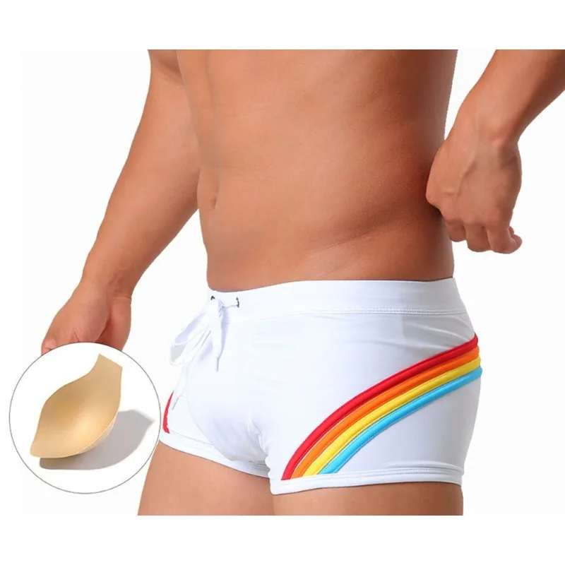 Foreign trade cross-border men's new three-dimensional rainbow boxer swimming trunks with cup swimming boxers men's UXH247-1