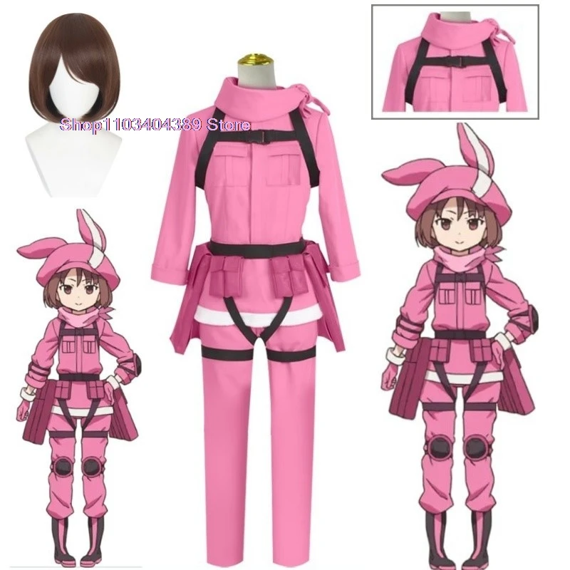 Anime Gun Gale Online Kohiruimaki Karen Llenn Coat Pants Uniform Wig Outfit Anime Cosplay Costumes