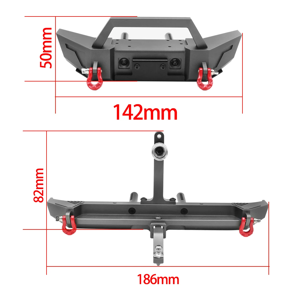Metal Front Rear Bumper with LED lights For 1/10 RC Crawler Axial SCX10 iii AXI03006 Jeep Gladiator JLU Wrangler Upgrade Parts