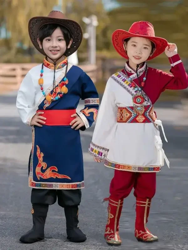 

Winter Children's Tibetan Performance Attire Costume Boys And Girls' Water Sleeve Dance Performance Clothes Mongolian Dress