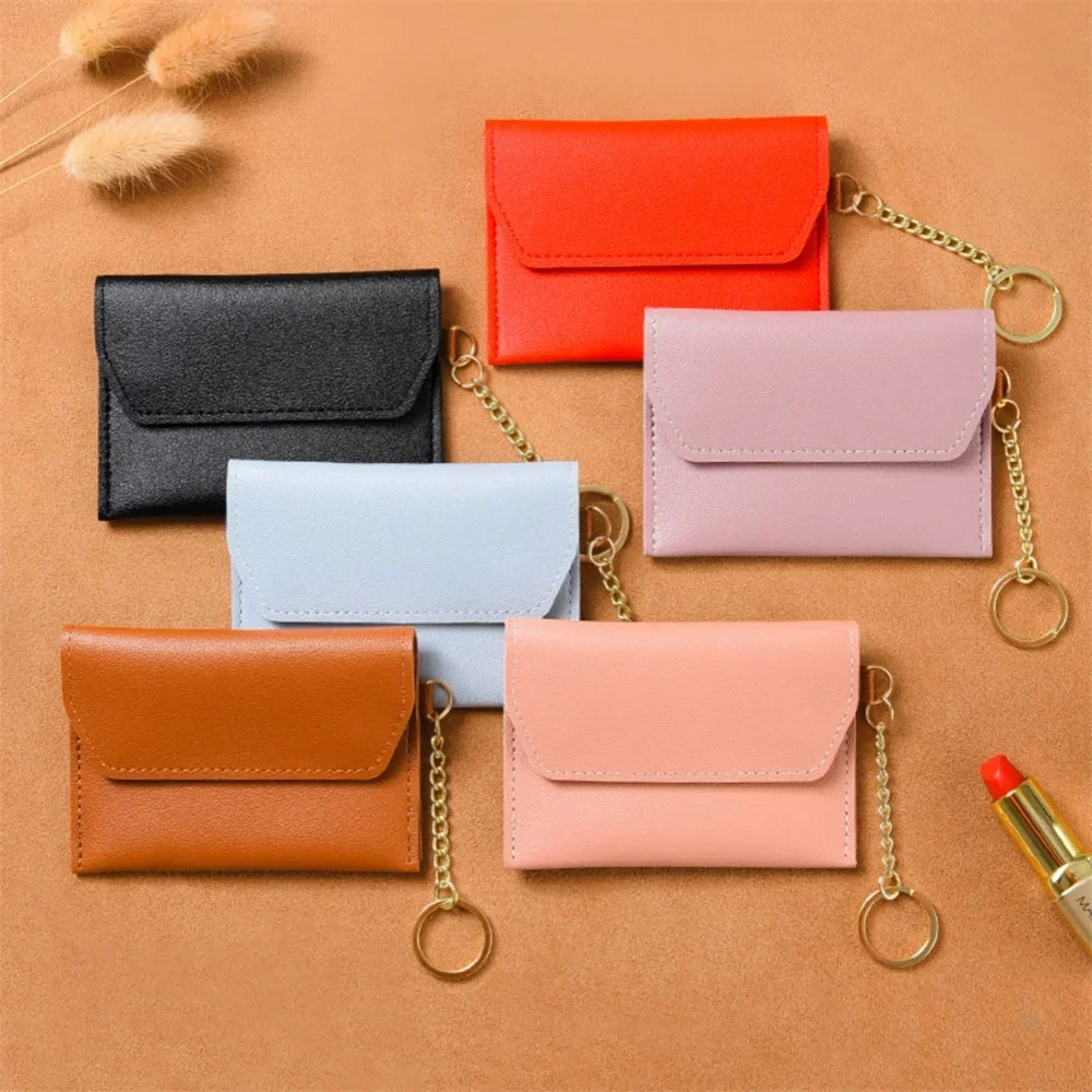 Damen-Geldbörse mit Kartenhalter, Mini-Geldbörse und Schlüsselanhänger, ultradünn, kleines Ausweis-Kartenetui, tragbare Tasche mit Reiseumschlag