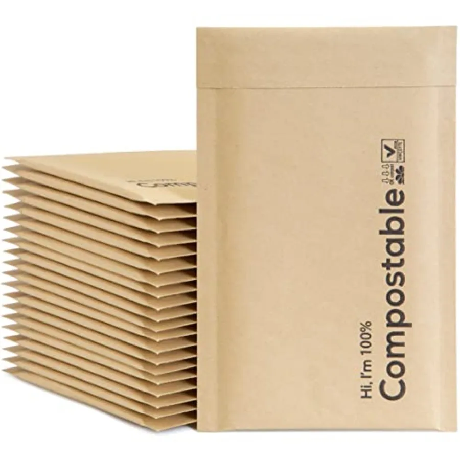

4x8 100% Biodegradable Bubble Mailers, 25 Count Kraft #000 Compostable Padded Packaging Wrap Envelopes Pouches Eco Friendly Sel