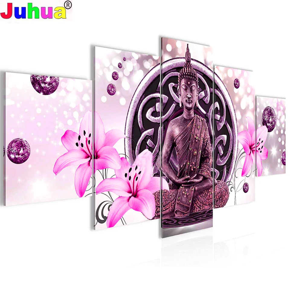 

5D Diy diamond painting Buddha Pink Lily flower Full Diamond Mosaic 5 Panel Picture Of Rhinestone Embroidery cross stitch