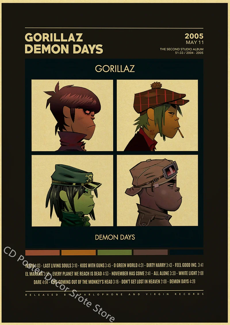 Retro Gorillaz Posters Music Prints Poster Demon Days Kraft Paper