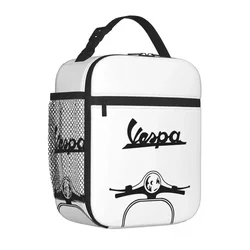 Vespa Piaggio Lunch Bag For Unisex Scooter Mopeds Lunch Box Picnic Portable Zipper Thermal Tote Handbags Oxford Print Cooler Bag