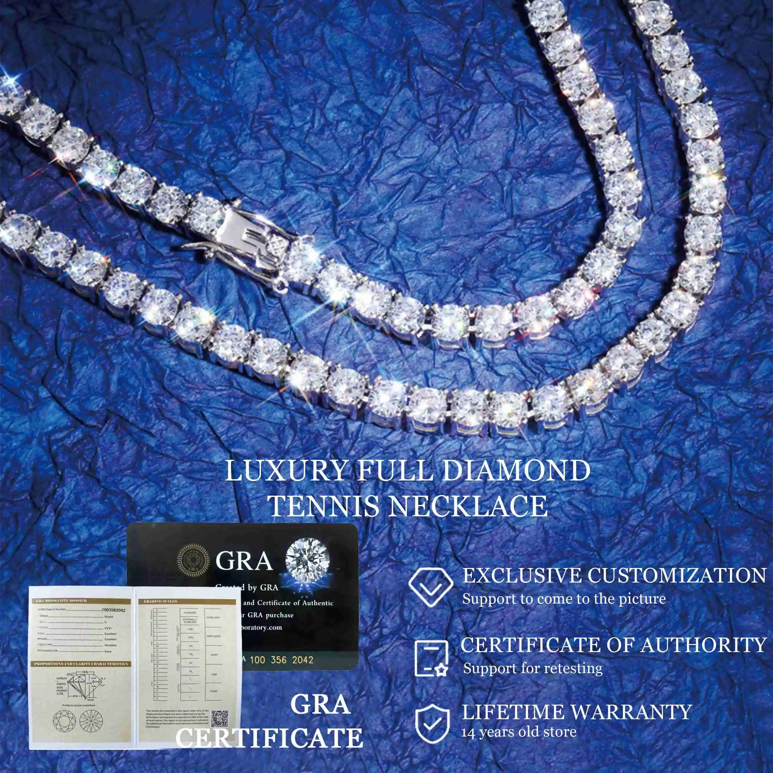 Plated Gold 18K 925 Silver VVS Moissanite GRA Certificate 100% Pass diamond Tester Claw Setting Hiphop Fashion Jewelry Unisex..