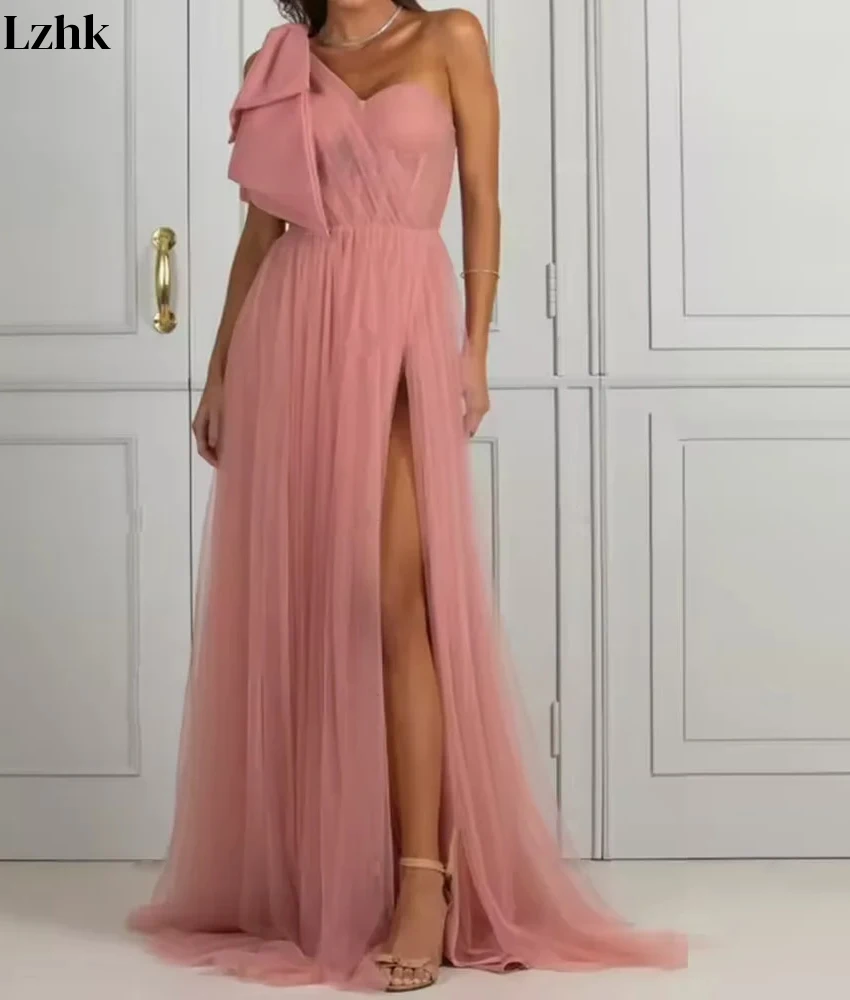 Customized Sexy Tulle A-Line One Shoulder 3D Bow Evening Dress High Quality Sleeveless Floor Length Party Gowns Custom Made