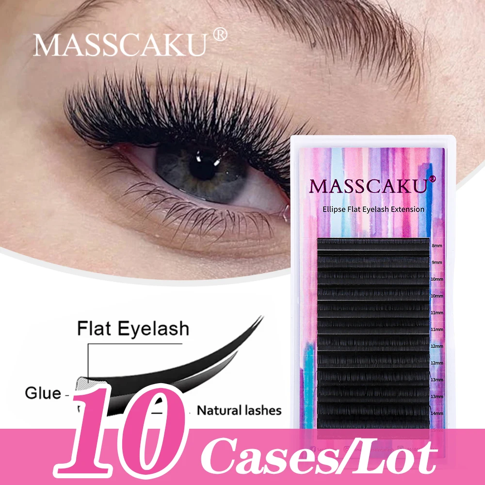 

MASSCAKU 10cases/lot Soft Split Tips Ellipse False Individual Mink lashes Makeups Products Premade Ellipse Eyelashes for Women