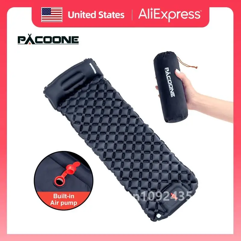 PACOONE Outdoor Sleeping Pad Camping Inflatable Mattress Built-in Pump Ultralight Air Cushion Travel Mat With Headrest For Trave