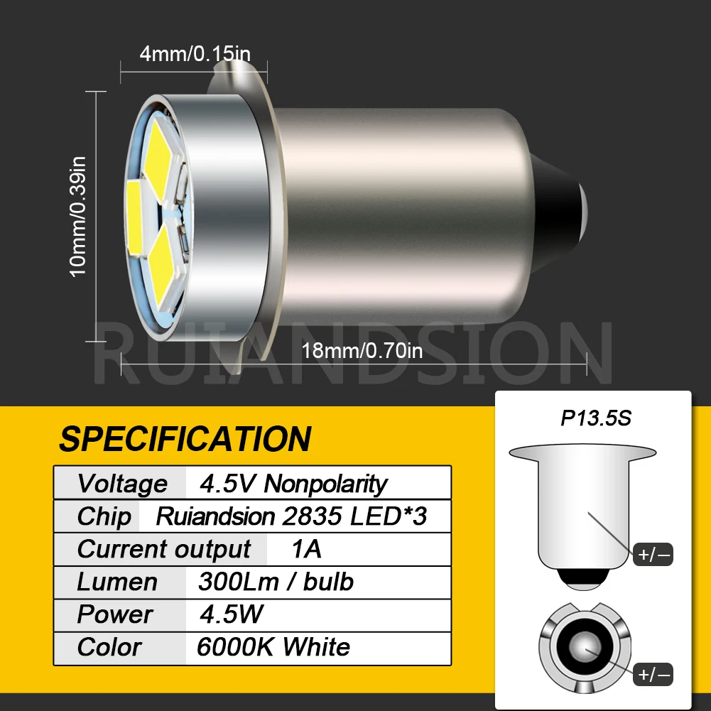 2pcs P13.5S PR2 E10 LED Flashlight Bulb Lamp 3V 6V 12V Led Bulb Replacement for Fulton Torch Bulb 3 Volt Screw Lighting 6000K