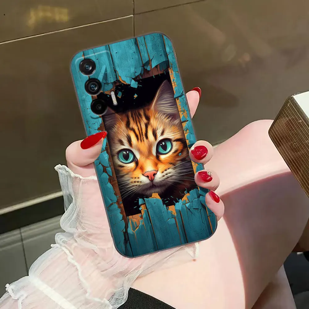 Cute Detection Cat Phone Case For Realme C11 C20 C21 C21Y C30 C30S C33 C35 C55 C53 C63 C65 GT NEO 2 NARZO 50 X50 Case Funda Capa