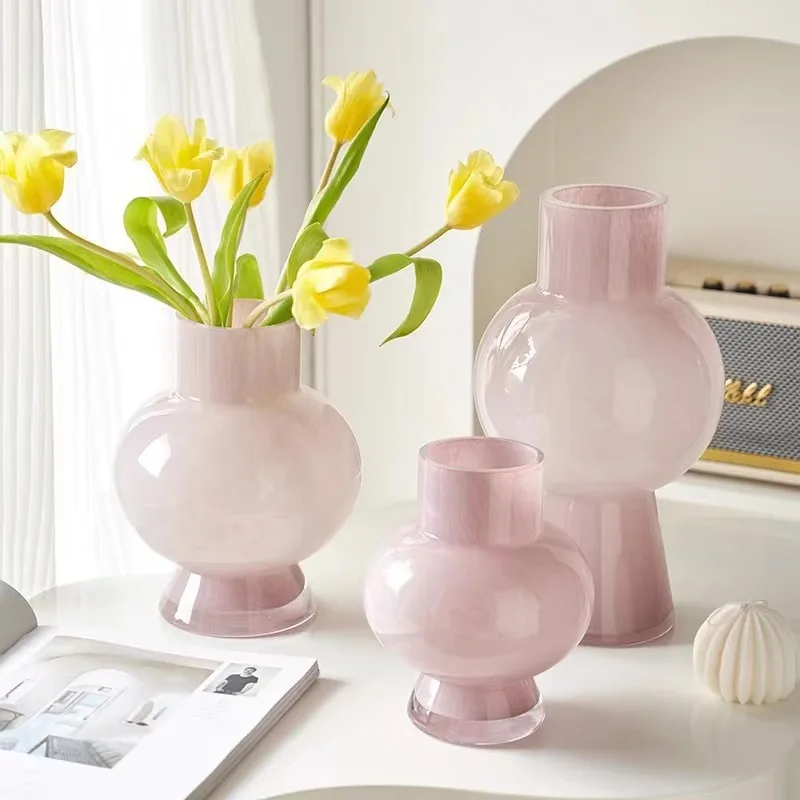 Medieval Fenton High-value Glass Vase French ins Milk Jade Living Room Flower Arrangement Advanced Flower Sensor