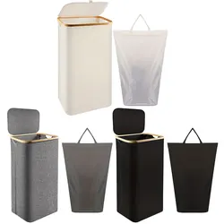 Foldable Laundry Hampers with Lid & Inner Bag Clothes Storage Basket Bamboo Handles Large Laundry Basket for Bathroom