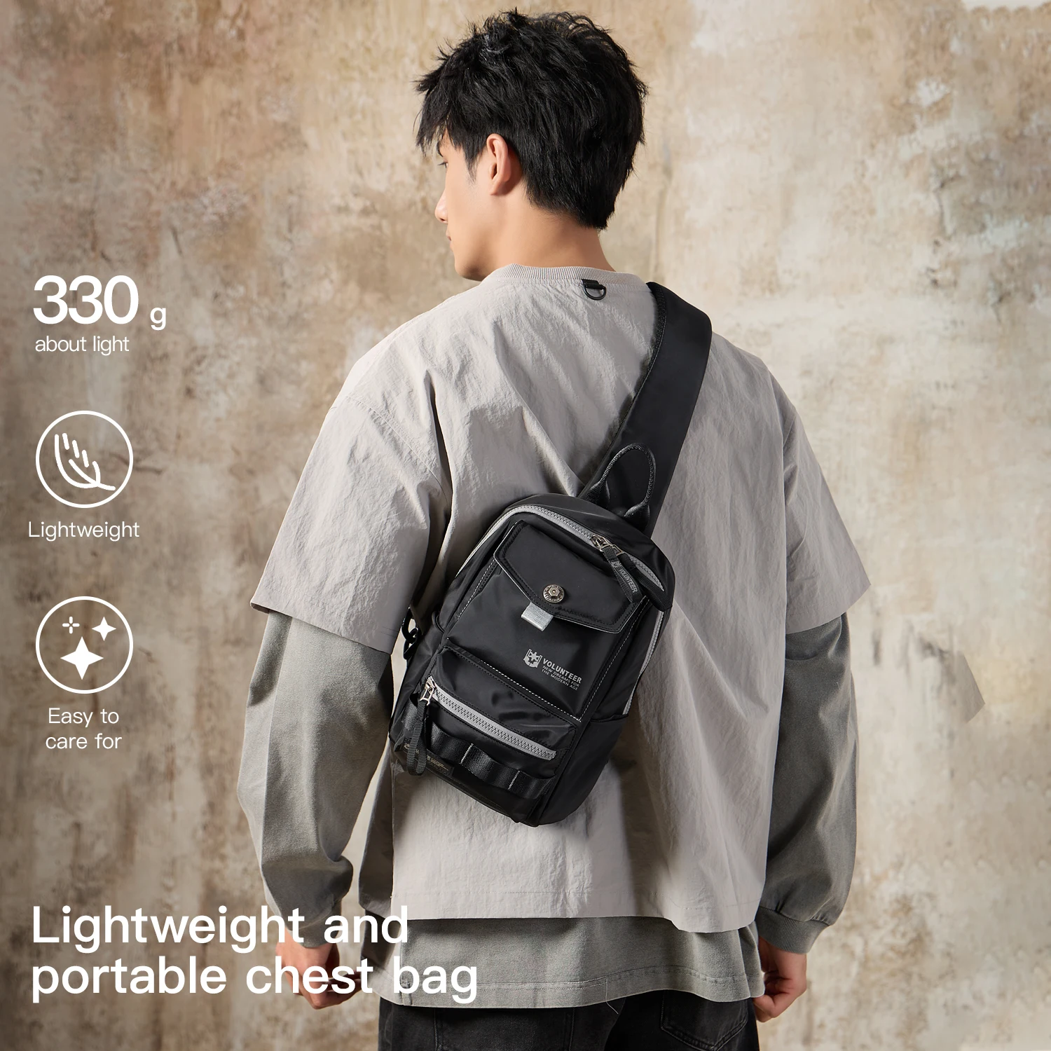 Volunteer Chest Bag Men Casual Waterproof Oxford Outdoor Sports Crossbody Bags Male Fashion Commuter Simple Bag for Man 1868-05