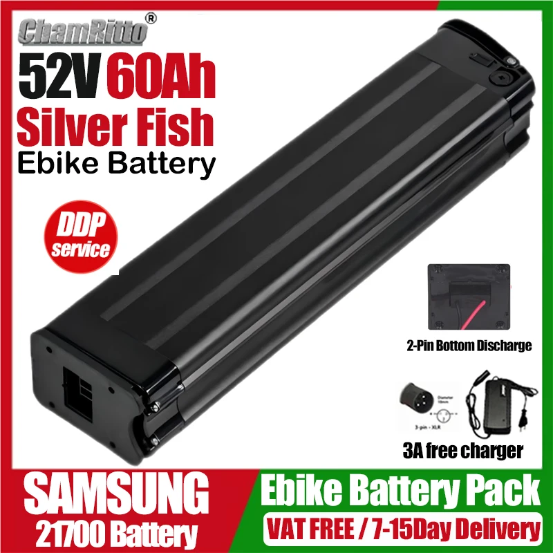 

52v Electric Bicycle battery cham rider 40ah folding Silver Fish e bike 45ah 60ah Bafang 2000w 35ah 50ah 1000w Lithium batterie
