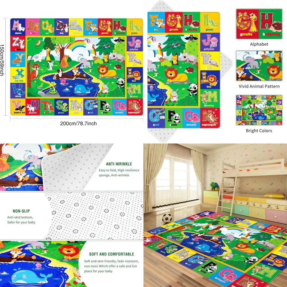 

Non-Toxic Baby Play Mat with ABC Alphabet - Safe, Thick Floor Mat for Nursery, Playroom, and Daycare | Easy Clean, Non-Slip (78.