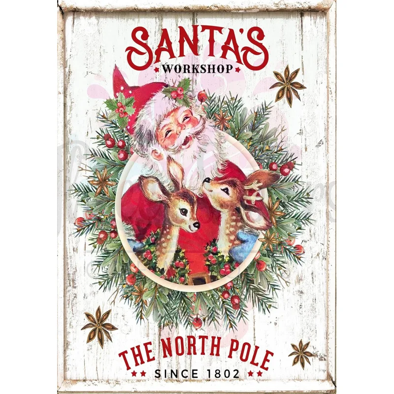 Santa Claus Studio Logo Retro Wreath Fun Decorative Tin Painting 30x20x2cm