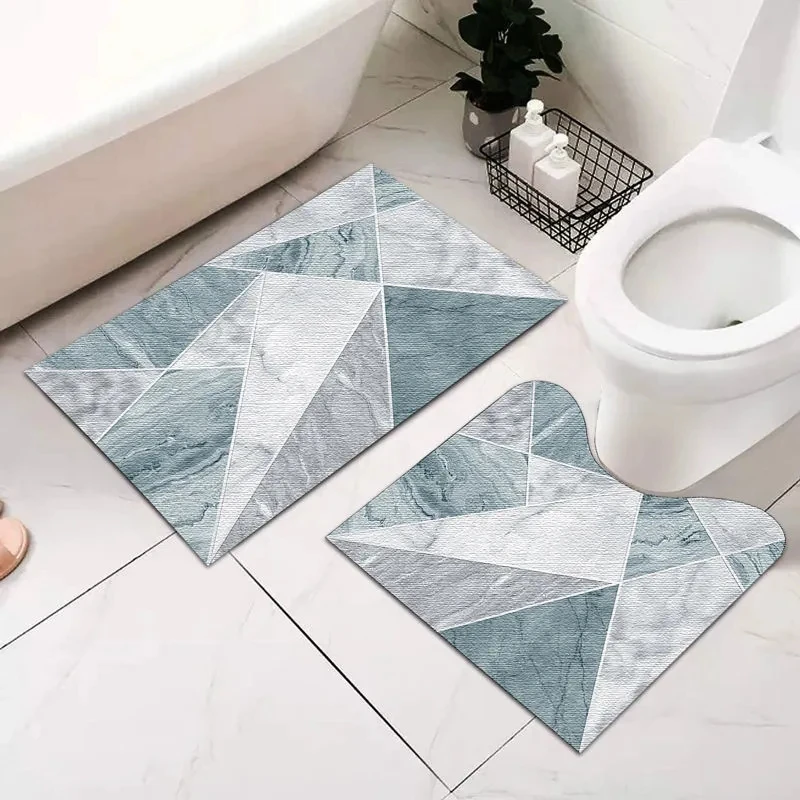 U-shaped Bathroom Toilet Water Absorbing Floor Mat Rectangular Non-slip Mat Two Pieces Set Toilet Foot Pad Washable Carpet