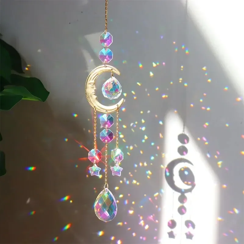 1pc,Crystal Chime Suncatcher,Home Bedrooms Balcony Sun And Moon Prism Decor Pendant