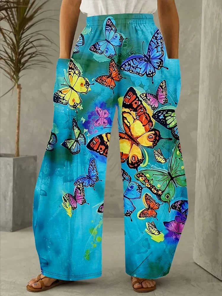 Plus Size 1XL-5XL Mode Kerst Afdrukken Vrouwen Pocket Lounge Broek Pyjamabroek Casual Losse Lange Wijde Pijpen Yoga Broek