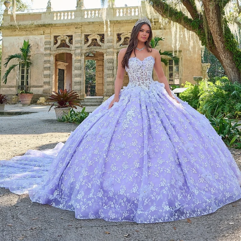 Lilac Quinceanera Dresses Lace Applique Tull Sweet 16 Years Birthday Dress Mexican Prom Gown 2024 Vestidos 15 De XV Años