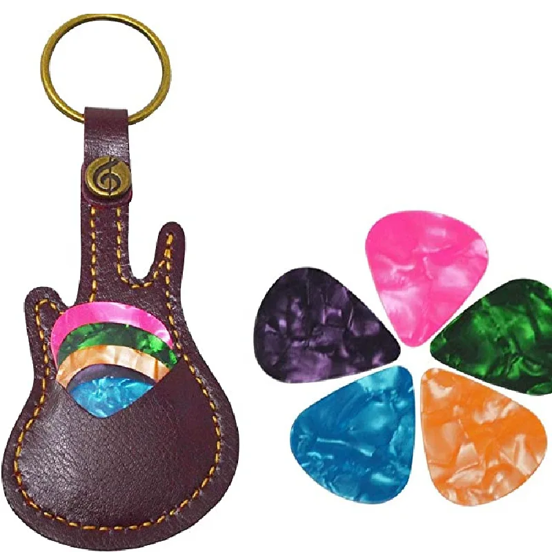 Leather Guitar Plectrums Bag Protective Compact Secure Picks Organizer High-Quality Leather Plectrums Bag for Musicians