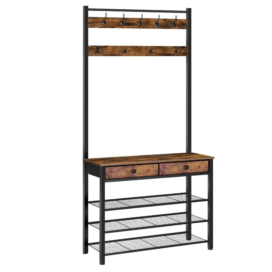 

Hall Tree, Entryway Coat and Shoe Rack, 2 Fabric Drawers, Hall Tree with Bench, Shoe and Coat Rack, Coat Rack with Shoe Storage