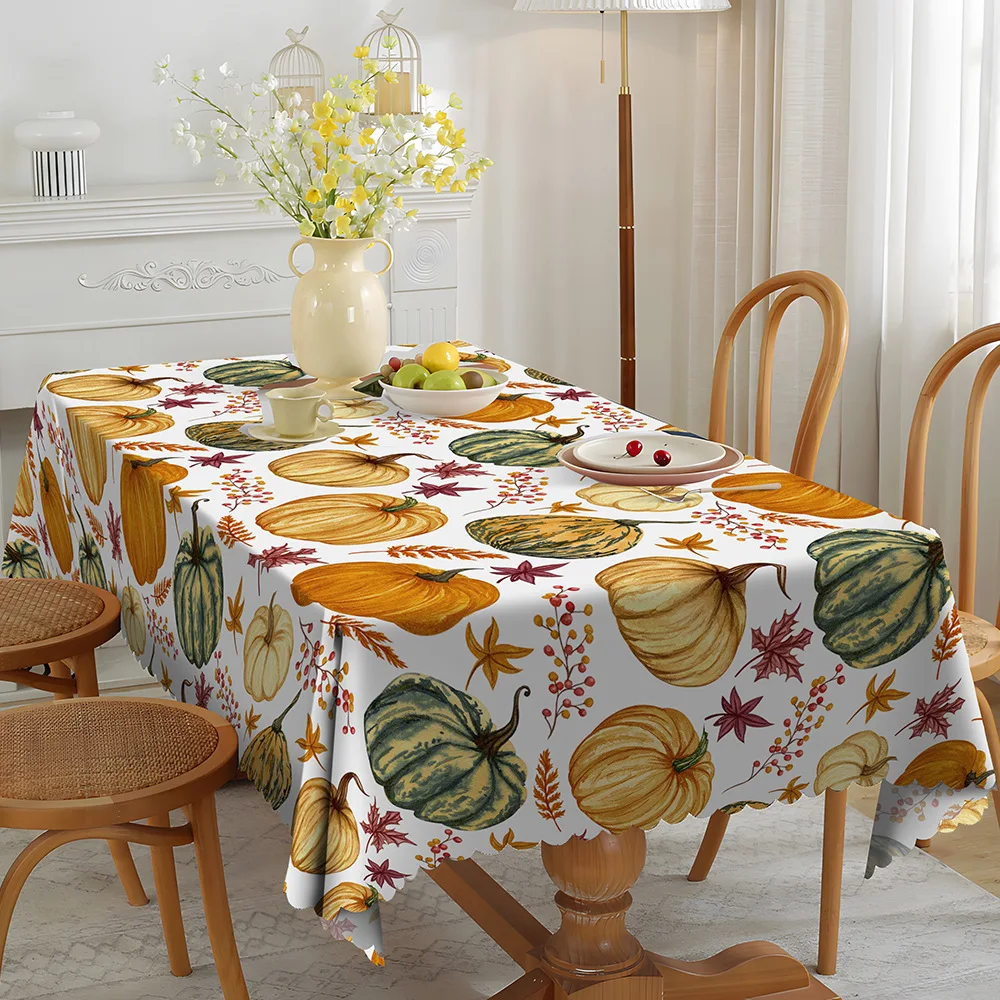 Autumn Thanksgiving Pumpkin Maple Leaf Festival Decoration Home Decoration Fabric Printing Rectangle Anti Fouling Table Cloth