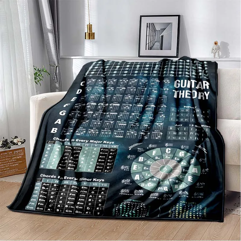 Music Basic Guitar Chord Theory Chart Piano Blanket Home Soft Flannel Autumn and Winter Warm Blanket Bedroom Sofa Blanket Gift