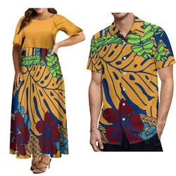 New Design Women'S Luxury Evening Dress Polynesian Tribal Fashion Women'S Dress Matching Men'S Shirt Couple Suit