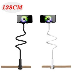 138cm Cell Phone Clip on Stand Holder with Grip Flexible Long Arm Gooseneck Lazy Bracket Mount Clamp for IPhone 15 Pro Max