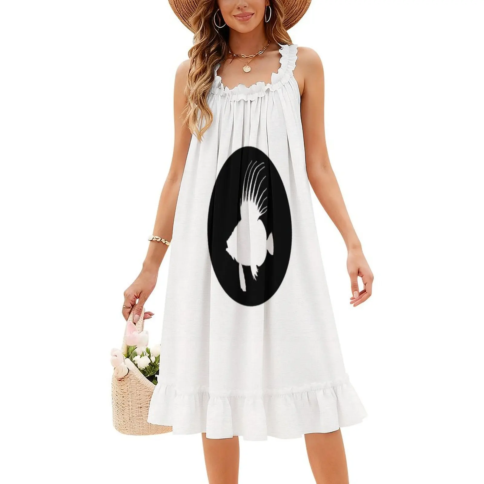 فستان قصير على طراز Dory Fish Preppy للنساء على شكل حرف a فضفاض مناسب فستان يوم غير رسمي فن ساحلي صور ساحلية للسيدات #4